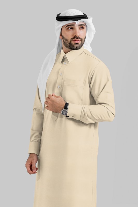 Alternative view of Elan Beige Qatari Kandoora