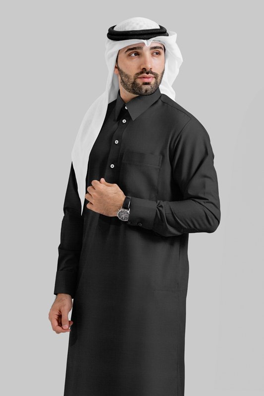 Alternative view of Lustre Black Qatari Kandoora